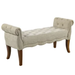 HOMCOM Traditional Style Entryway Bed End Shoe Bench With Button Tufted And Rounded Arm For Living Room -Baxton Furniture Store GUEST 72563c20 ad94 4e01 b4fa 5ce677284176