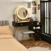 Costway Vanity Table Stool Set Dimmer LED Mirror Large Storage Cabinet Drawer Walnut BlackBrownWhite