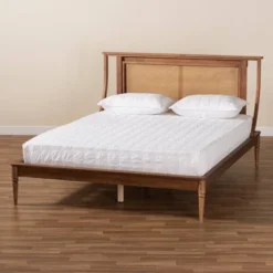 Jamila Wood And Synthetic Rattan Platform Bed Walnut Brown - Baxton Studio -Baxton Furniture Store GUEST 7315dcec a518 4129 ad58 7af5c8dcc64c