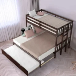 Costway Twin Over Twin Pull-Out Bunk Bed With Trundle Wooden Ladder WhiteEspresso 22 Costway Twin Over Twin Pull-Out Bunk Bed With Trundle Wooden Ladder WhiteEspresso -Baxton Furniture Store GUEST 735f5084 edc5 4f3c adbb 5c3baaabd04a