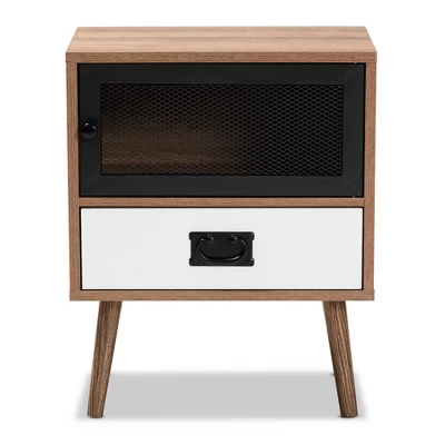 Hubbard Two-Tone Wood And Metal 1 Drawer Nightstand Natural Brown/Black/White - Baxton Studio 4 Hubbard Two-Tone Wood And Metal 1 Drawer Nightstand Natural Brown/Black/White - Baxton Studio - Image 2