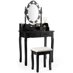 Costway Makeup Vanity Dressing Table Set W/10 Dimmable Bulbs Cushioned Stool -Baxton Furniture Store GUEST 73ca3003 0e68 4724 8a66 4fffd9e0ad56