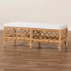 Orchard Fabric Upholstered And Rattan Bench White/Natural - Bali & Pari -Baxton Furniture Store GUEST 7710766f be1f 462b b4e7 1b69675b6c1b