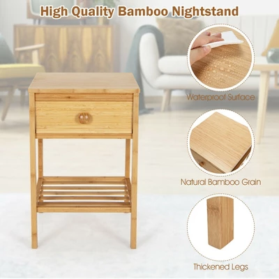 Costway Bamboo Nightstand Natural Side End Table W/Drawer For Living Room Bedroom 8 Costway Bamboo Nightstand Natural Side End Table W/Drawer For Living Room Bedroom - Image 6