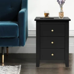 Costway Set Of 2 Nightstand End Beside Sofa Table W/ 3 Drawers Bedroom Furniture Black -Baxton Furniture Store GUEST 7831b0ae 6a81 4b6b a8ae 50cf48a4bf16