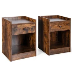 Costway Set Of 2 Nightstand With Drawer Cabinet End Side Table Raised Top -Baxton Furniture Store GUEST 787ab21a 0dc0 4952 8297 5c6e2b331597