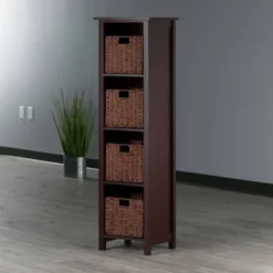 55.98" 5pc Milan Storage Shelf With Baskets Walnut - Winsome -Baxton Furniture Store GUEST 78b8d9e2 7aaa 45fe 9b3e d5401b5cf0ca