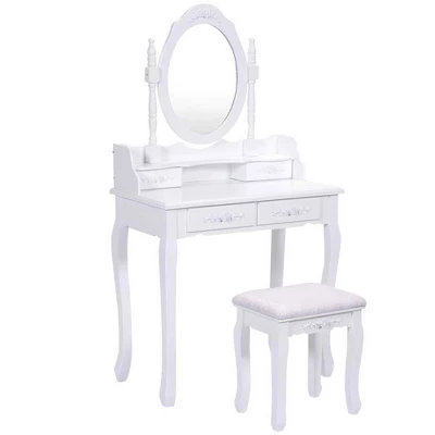 Tangkula Oval Mirror 4 Drawer Vanity Mirror Makeup Table W/ Cushioned Stool White 5 Tangkula Oval Mirror 4 Drawer Vanity Mirror Makeup Table W/ Cushioned Stool White - Image 3