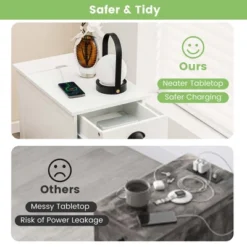 Costway Side End Table Nightstand With Charging Station Storage For Living Room Bedroom -Baxton Furniture Store GUEST 7a65fe63 7f43 4f4e 82ae 539e8c8b36bd