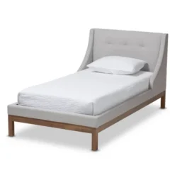 Louvain Modern And Contemporary Fabric Upholstered Walnut - Finished Platform Bed Grayish Beige - Baxton Studio -Baxton Furniture Store GUEST 7b73d7eb a84d 4be0 aaca fc8a4ba8c03d