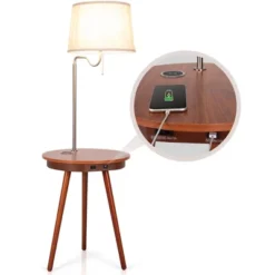 Costway End Table Lamp Bedside Nightstand Lighting With Wireless Charger NaturalCoffee -Baxton Furniture Store GUEST 7bc400bf 1748 44cf 8fb0 5b313b904a45