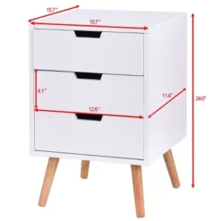 Costway White Side End Table Nightstand W/ 3 Drawers Mid-Century Accent Wood Furniture -Baxton Furniture Store GUEST 7c64d74c a06e 4486 9d53 da6e245c8bcd