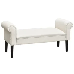 HOMCOM 52" Linen Upholstered Accent Ottoman Bench With Armrests -Baxton Furniture Store GUEST 7c98d698 401c 4ec4 a4a6 5afcf7901656