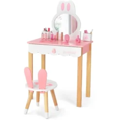 Costway Kids Vanity Set Rabbit Makeup Dressing Table Chair Set W/ Mirror Drawer WhitePink -Baxton Furniture Store GUEST 7cba06fd c8cf 484e 92ae ae5bb3bb1a5e