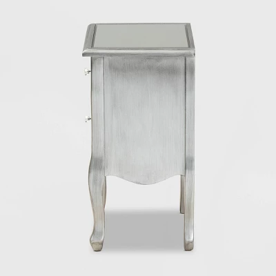 Leonie Wood And Mirrored Glass 2 Drawer Nightstand Silver - Baxton Studio 5 Leonie Wood And Mirrored Glass 2 Drawer Nightstand Silver - Baxton Studio - Image 3