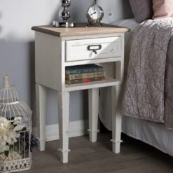 Dauphine 1 Drawer Provincial Style Oak And Distressed Finish Wood Nightstand White - Baxton Studio -Baxton Furniture Store GUEST 7eab99ae deda 46b6 a07e a07ff27e9783