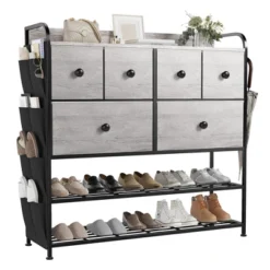 REAHOME 6 Fabric Drawer Dresser With 2-Tier Shoe Display Shelf & Side Pockets For Living Room, Bedroom, Hallway, Or Entryway Organization -Baxton Furniture Store GUEST 7f297e26 8455 4bbd 95d1 e0aeda567d41