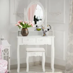 Costway Vanity Wood Makeup Dressing Table Stool 4 Drawers Black/White 17 Costway Vanity Wood Makeup Dressing Table Stool 4 Drawers Black/White -Baxton Furniture Store GUEST 8002fe35 bc11 44a8 b691 d43b0a298c51