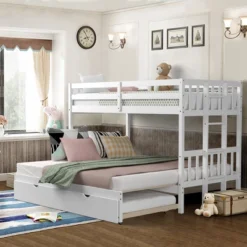 Costway Twin Over Twin Pull-Out Bunk Bed With Trundle Wooden Ladder WhiteEspresso 23 Costway Twin Over Twin Pull-Out Bunk Bed With Trundle Wooden Ladder WhiteEspresso -Baxton Furniture Store GUEST 806c8191 1380 41e2 a9bc 0d28a31d542e