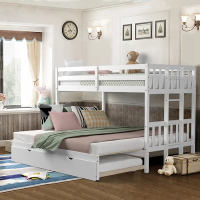 Costway Twin Over Twin Pull-Out Bunk Bed With Trundle Wooden Ladder WhiteEspresso 13 Costway Twin Over Twin Pull-Out Bunk Bed With Trundle Wooden Ladder WhiteEspresso - Image 11