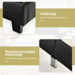 Costway Queen Upholstered Platform Bed Frame With Linen/PU Headboard Wood Slat Gray/Black -Baxton Furniture Store GUEST 80736861 e90a 49b4 b6d3 a6b928aab49b