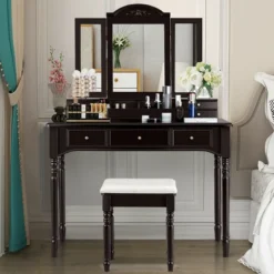 Costway 7 Drawers Vanity Set Dressing Table W/ Tri-Folding Mirror 24 Costway 7 Drawers Vanity Set Dressing Table W/ Tri-Folding Mirror -Baxton Furniture Store GUEST 832cd77a 6dc6 425f a884 d990b6552781