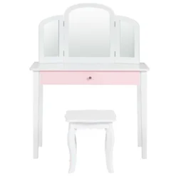 Costway Kids Vanity Set Princess Makeup Dressing Play Table Set W/Mirror White Pink -Baxton Furniture Store GUEST 83f4d253 b2cd 45b2 aafc 4e17bf64235b