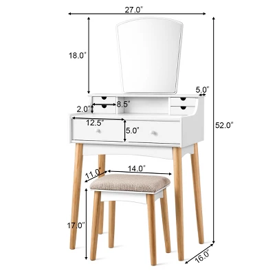 Costway Vanity Table 6 Dressing Table Cushioned Stool Makeup Table 3 Costway Vanity Table 6 Dressing Table Cushioned Stool Makeup Table