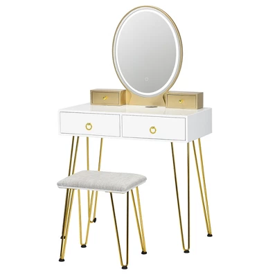 Costway Industrial Vanity Makeup Dressing Table Padded Stool Set 3-Color Lighted Mirror 13 Costway Industrial Vanity Makeup Dressing Table Padded Stool Set 3-Color Lighted Mirror - Image 11