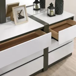 Pape Contemporary 6 Drawer Dresser With Mirror White/Metallic Gray - MiBasics -Baxton Furniture Store GUEST 863d1e12 62a5 4104 acc4 129c07add245