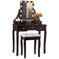Costway Vanity Dressing Table Set W/ 10 Dimmable Bulbs Touch Switch Cushion Stool WhiteBlackBrown -Baxton Furniture Store GUEST 86742648 d6d8 466e 937b efaf1fb4e8a3