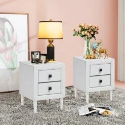 Costway Nightstand End Bedside Coffee Table Wooden Leg Storage Drawers White -Baxton Furniture Store GUEST 86e7aa40 9f50 4046 b03f e9712f052950