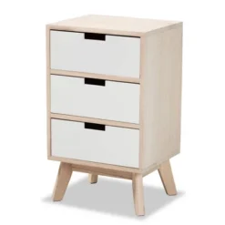 Halian Two-Tone Wood 3 Drawer Nightstand White/Light Brown - Baxton Studio -Baxton Furniture Store GUEST 8837388d b765 44be 81be d243238778a3