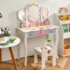 Costway Kids Vanity Princess Makeup Dressing Table Chair Set W/ Tri-fold Mirror White -Baxton Furniture Store GUEST 8a2fbe56 84c0 42de 8903 8c918f32c6c4