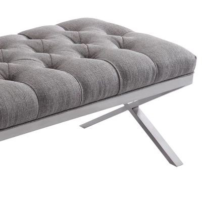 Milo Bench In Brushed Stainless Steel Finish With Gray Fabric - Armen Living 6 Milo Bench In Brushed Stainless Steel Finish With Gray Fabric - Armen Living - Image 4