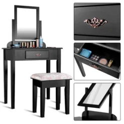 Costway Makeup Desk Vanity Dressing Table Square Stool 1 Large Black -Baxton Furniture Store GUEST 8be55361 4c68 4ba0 8835 3f32515852e1