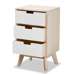 Halian Two-Tone Wood 3 Drawer Nightstand White/Light Brown - Baxton Studio -Baxton Furniture Store GUEST 8d5f1466 0347 4e0b 97f8 d3bced9be1b1