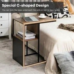 Costway C Shape Sofa Side End Table Reversible Snack Table Nightstand Steel Frame Oak -Baxton Furniture Store GUEST 8fd1019c 31c2 48f1 994b b0b9ebb7a69c