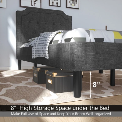 Costway Twin Upholstered Platform Bed Frame Linen Headboard Mattress Foundation, Grey 7 Costway Twin Upholstered Platform Bed Frame Linen Headboard Mattress Foundation, Grey - Image 5