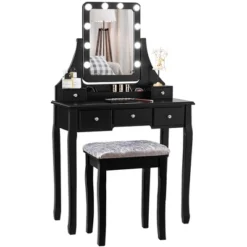 Costway Vanity Dressing Table Set W/ 10 Dimmable Bulbs Touch Switch Cushion Stool WhiteBlackBrown -Baxton Furniture Store GUEST 90d184d4 f266 4b1e 888d 02b26b6ef728
