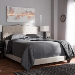 Vivienne Modern And Contemporary Fabric Upholstered Bed Light Beige - Baxton Studio -Baxton Furniture Store GUEST 90edab91 e70e 422d 94e4 49c9d2d98d35