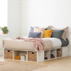 Lilak Storage Bed With Baskets Winter Oak And Rattan - South Shore