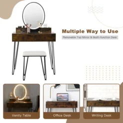 Costway Industrial Vanity Makeup Dressing Table Padded Stool Set 3-Color Lighted Mirror 18 Costway Industrial Vanity Makeup Dressing Table Padded Stool Set 3-Color Lighted Mirror -Baxton Furniture Store GUEST 91fbe8f7 495d 48ef 9fd8 366d85222abf