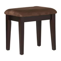 Wooden Vanity Table With 3 Panel Mirror And Padded Stool Brown - Benzara -Baxton Furniture Store GUEST 94a05aff 6514 4bd0 9d3a 5a98f7f83ba2
