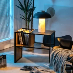 Costway C Shape Sofa Side End Table Reversible Snack Table Nightstand Steel Frame Oak -Baxton Furniture Store GUEST 95789176 69e0 432c 8c85 29cd7beddfee