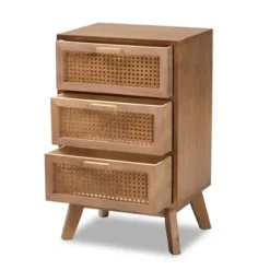 Baden Wood With Rattan 3 Drawer Nightstand Walnut Brown - Baxton Studio -Baxton Furniture Store GUEST 974d3518 020d 45bb 9e91 e84fa293cfe2