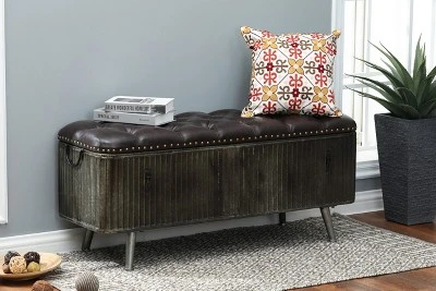 LuxenHome 47.5in. W Metal And Faux Leather Bench. 3 LuxenHome 47.5in. W Metal And Faux Leather Bench.