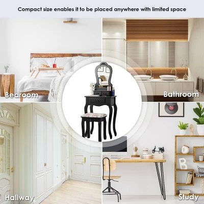 Costway Vanity Wood Makeup Dressing Table Stool Jewelry Desk Black 7 Costway Vanity Wood Makeup Dressing Table Stool Jewelry Desk Black - Image 5