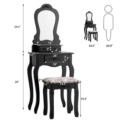 Costway Vanity Wood Makeup Dressing Table Stool Jewelry Desk Black 4 Costway Vanity Wood Makeup Dressing Table Stool Jewelry Desk Black - Image 2