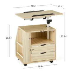 EROMMY 360 Degree Swivel Top Adjustable Height Bedside Nightstand End Table With Storage Drawers, Shelves, Lockable Wheels, & Computer Baffle, Natural -Baxton Furniture Store GUEST 989ac58a f7f1 4712 bd5d 2bfe81e8129b